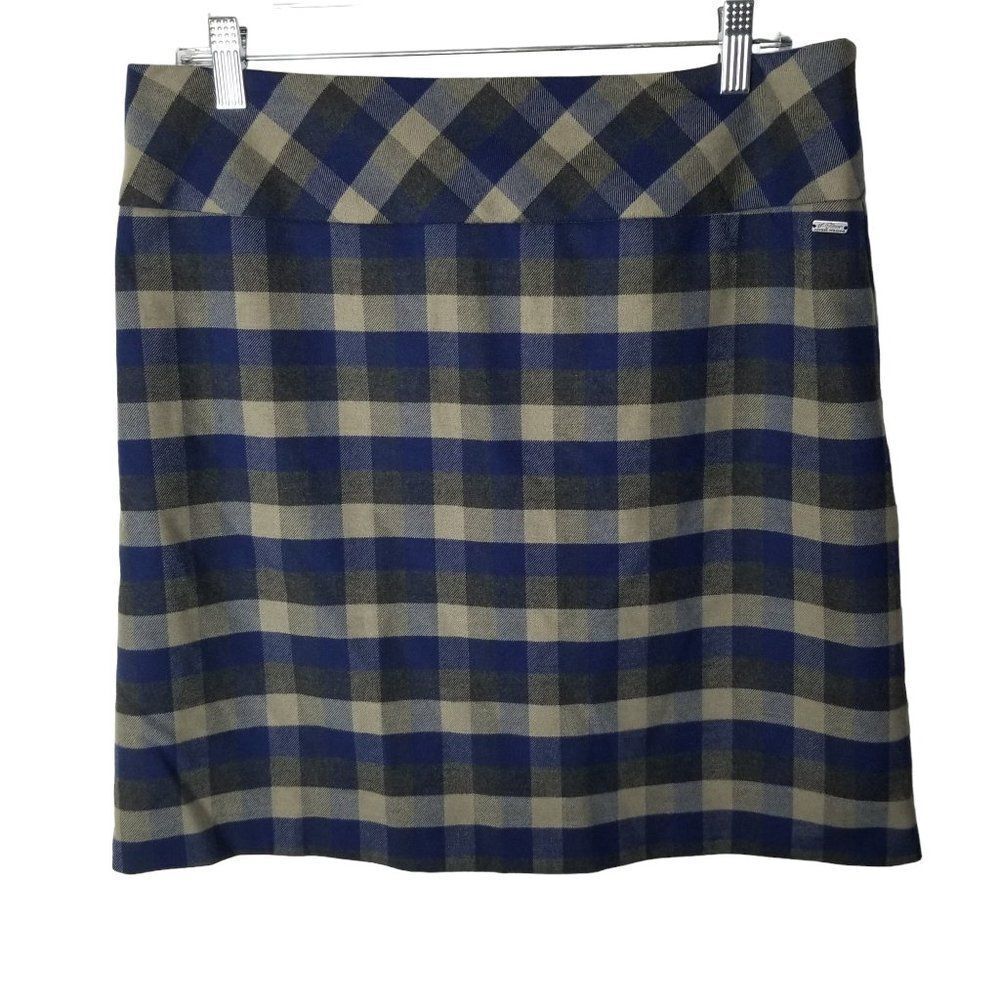 S. Oliver Blue Check‎ Plaid Fully Lined Back Zip Skirt Size Large